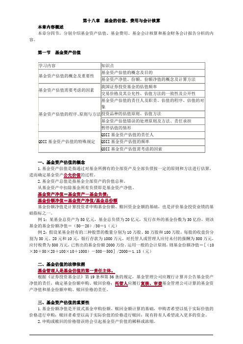 基金从业资格考试基金的估值、费用与会计核算知识点