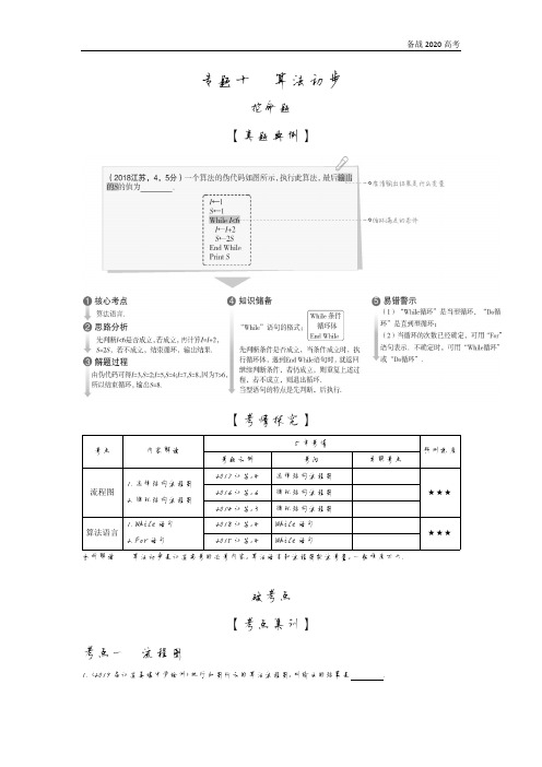2020年高考江苏版高考数学  专题十 算法初步