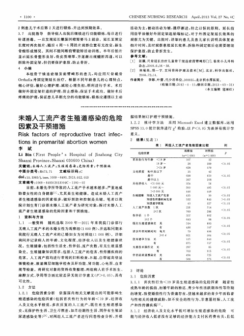 未婚人工流产者生殖道感染的危险因素及干预措施