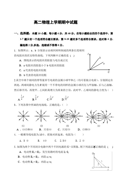 高二历年上学期期中考物理卷(2016—2017)