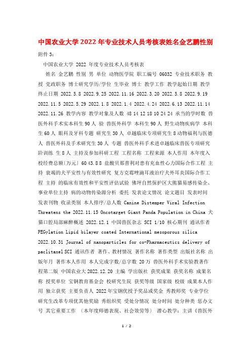 中国农业大学2022年专业技术人员考核表姓名金艺鹏性别