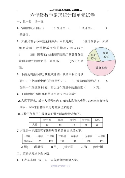 最新人教版六年级扇形统计图单元试卷