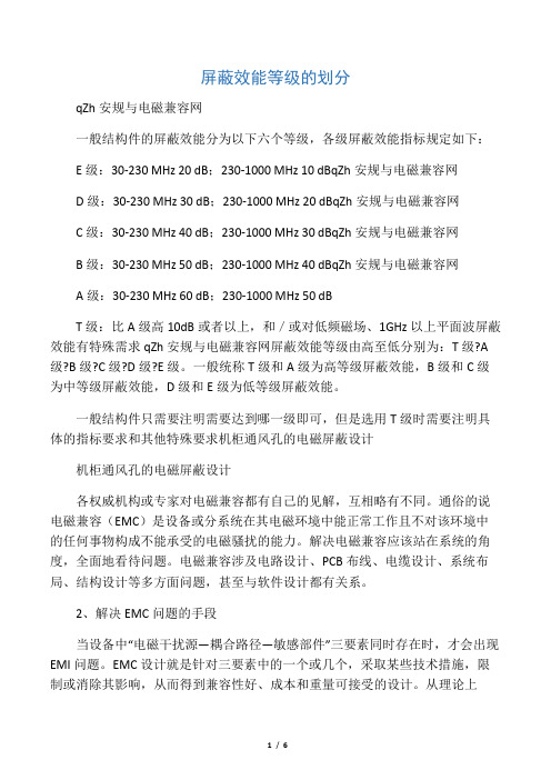 屏蔽效能等级的划分