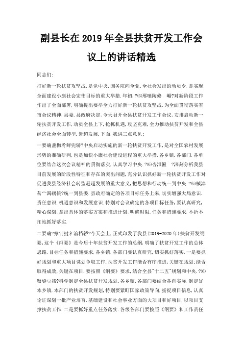 最新-副县长在2019年全县扶贫开发工作会议上的讲话范文精选 精品