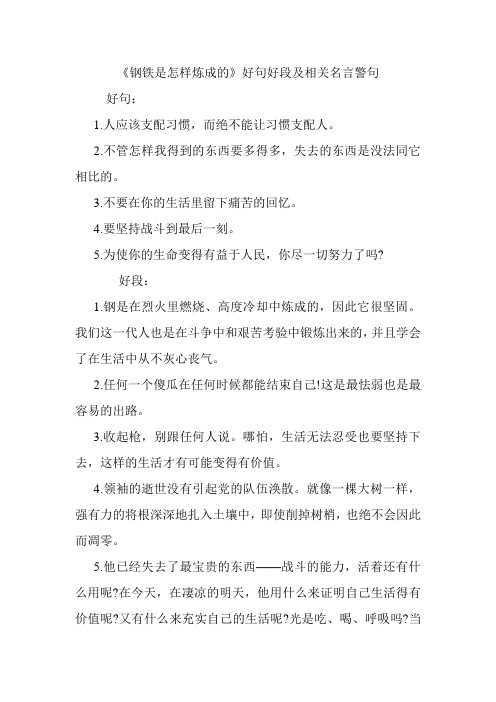 《钢铁是怎样炼成的》好句好段及相关名言警句
