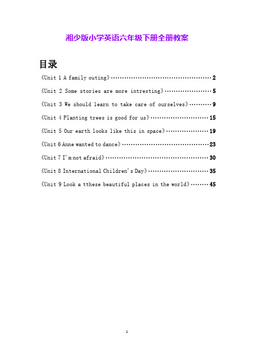 湘少版小学英语六年级下册全册教案