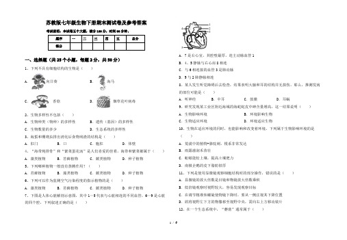 苏教版七年级生物下册期末测试卷及参考答案