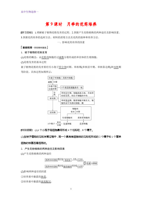 高中生物选修一精品学案：3.2 月季的花药培养