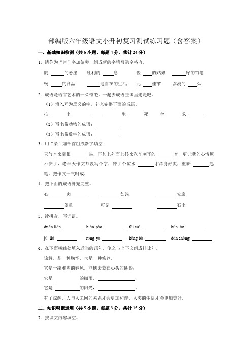 部编版六年级语文小升初复习测试练习题(含答案)