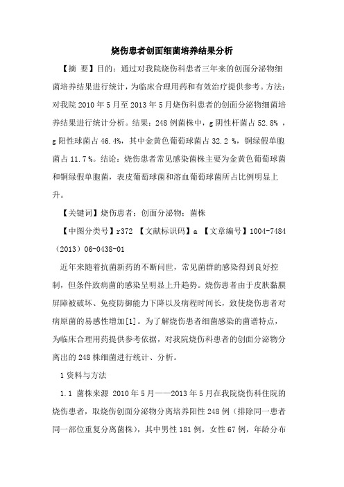 烧伤患者创面细菌培养结果分析论文