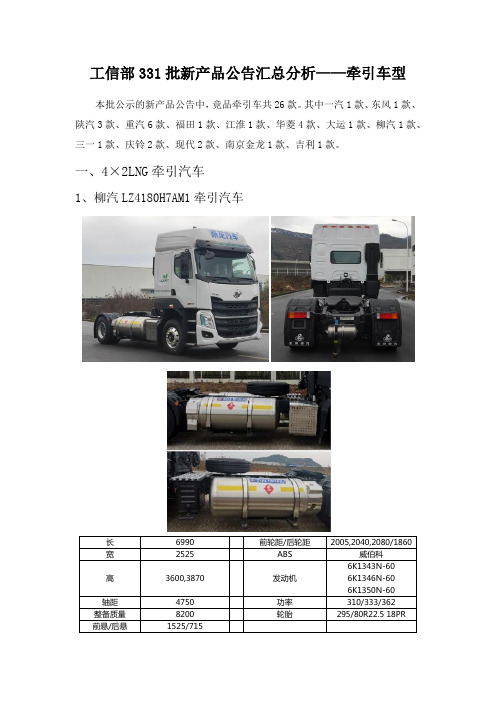 工信部331批新产品公告汇总-牵引车型1