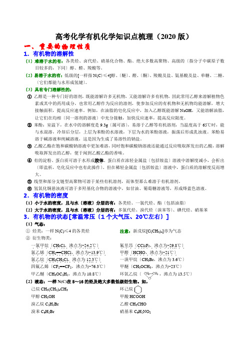 高考化学有机化学知识点梳理(2020版)