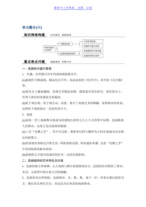 历史学案导学与随堂笔记人教版选修六讲义：第6章 中国的人类非物质文化遗产──昆曲 单元整合(六)