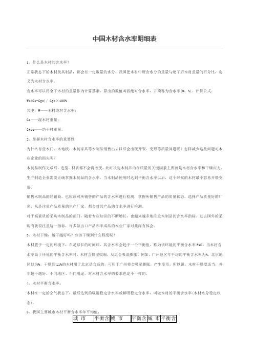 中国木材含水率明细表