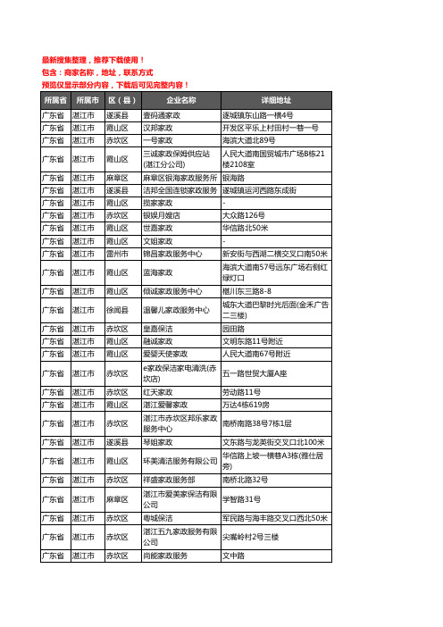 新版广东省湛江市家政服务企业公司商家户名录单联系方式地址大全66家