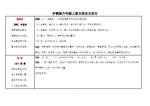 沪教版六年级上册古诗及文言文