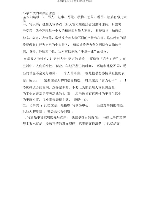 小学精品作文分类及写作要点总结