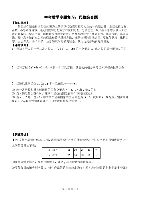 中考数学专题复习(代数综合题)