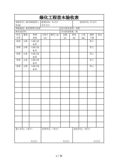 绿化工程苗木验收表(白)