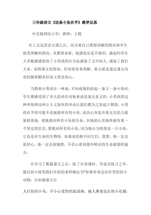 利民小学三年级语文《这条小鱼在乎》教学反思