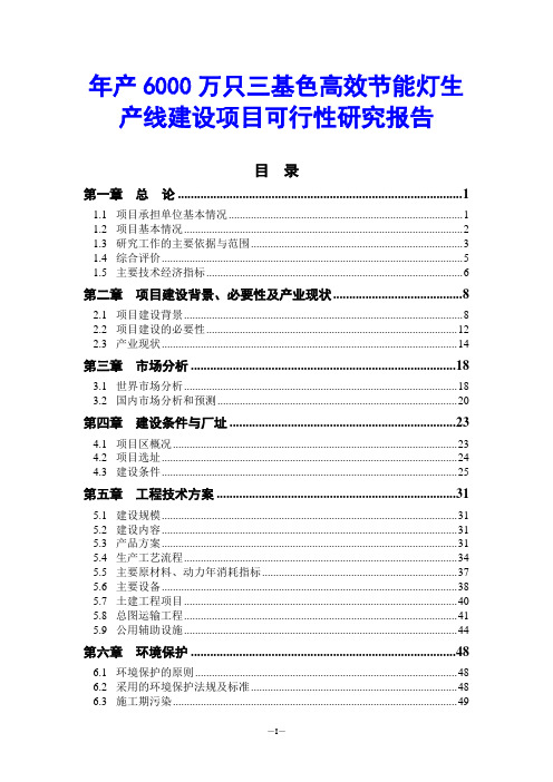 年产6000万只三基色高效节能灯生产线建设项目可行性研究报告