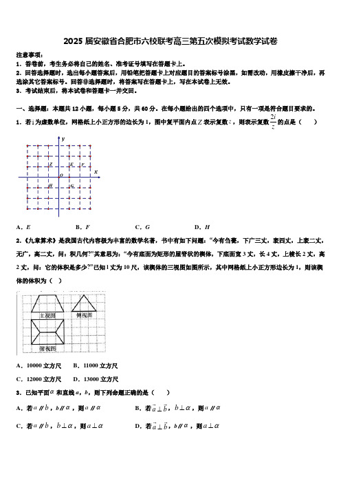 2025届安徽省合肥市六校联考高三第五次模拟考试数学试卷含解析