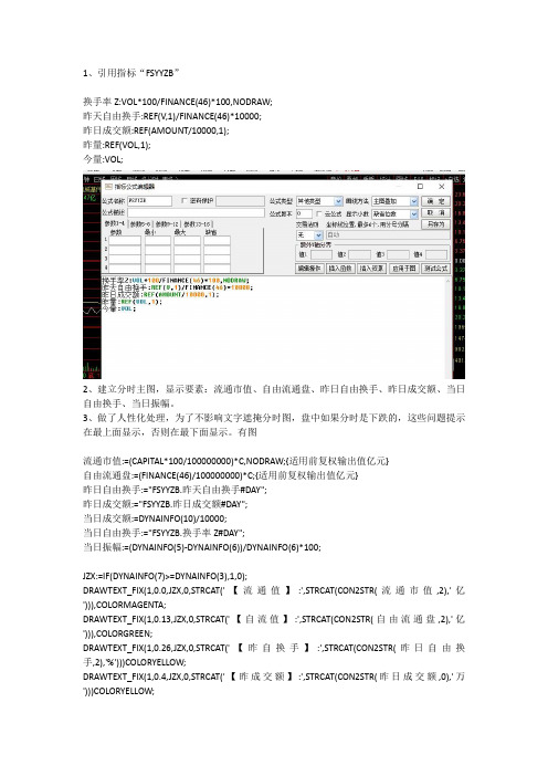 通达信分时主图显示要素流通市值、自由流通盘、昨日自由换手、昨日成交额、当日自由换手、当日振幅
