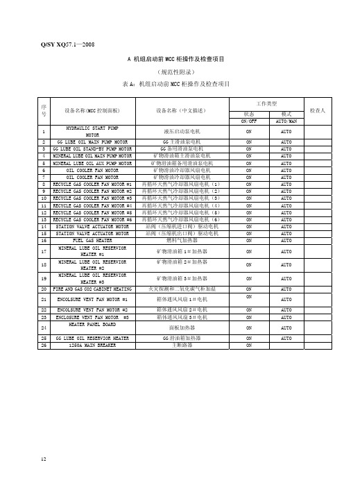 MCC启动前检查表