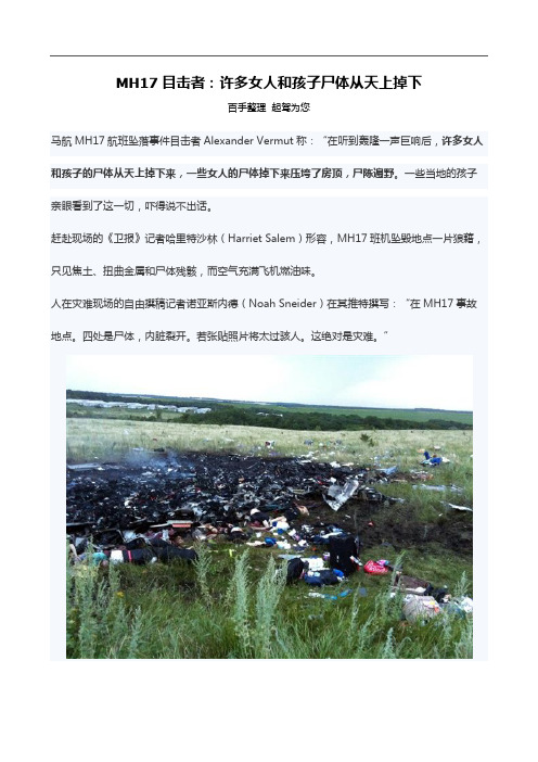 MH17目击者：许多女人和孩子尸体从天上掉下