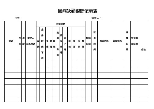班级因病缺勤跟踪记录表