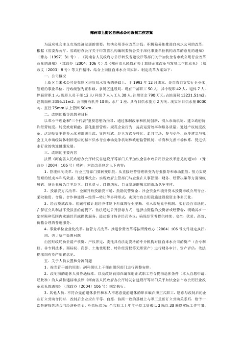 郑州市上街区自来水公司改制工作方案