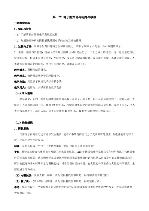 物理：2.1《电子的发现与汤姆孙模型》教案(鲁科版选修3-5).doc