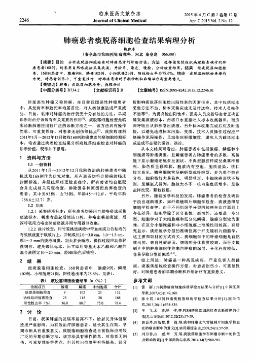 肺癌患者痰脱落细胞检查结果病理分析