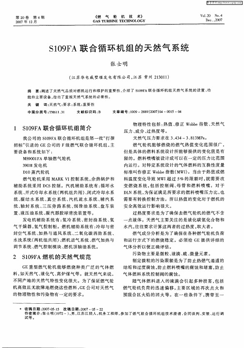 S109FA联合循环机组的天然气系统