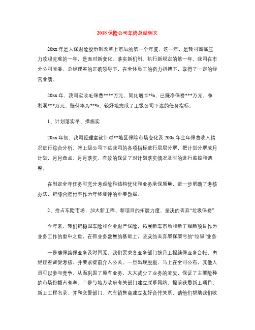 2018保险公司年终总结例文
