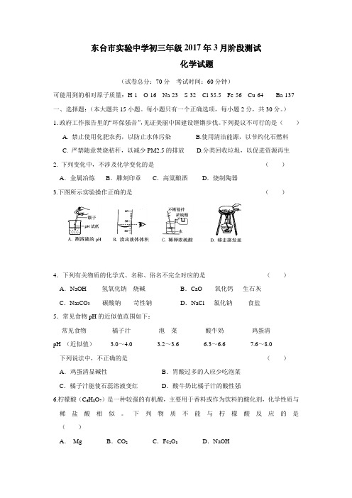 17届九年级3月月考化学试题(附答案)