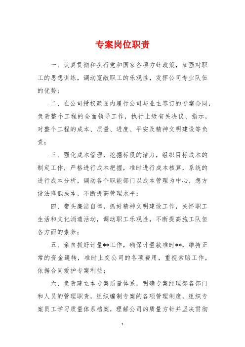 专案岗位职责