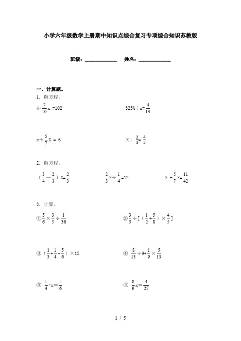 小学六年级数学上册期中知识点综合复习专项综合知识苏教版