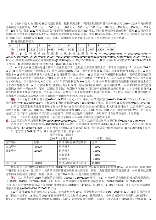 《企业集团财务管理》计算分析题汇总