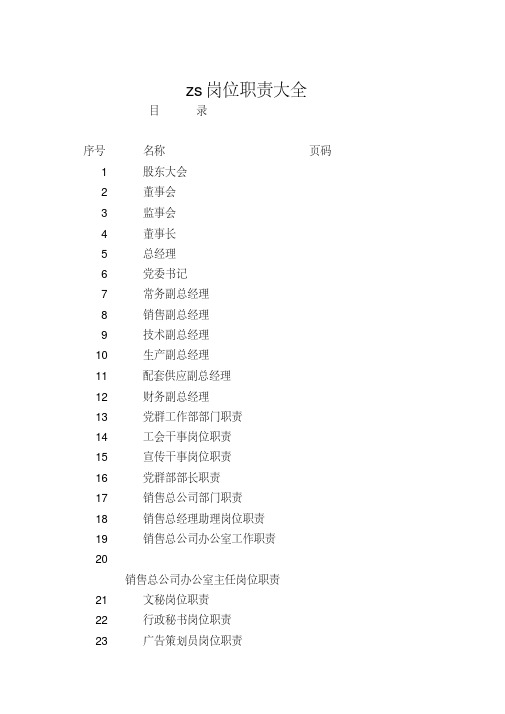 zs岗位职责大全