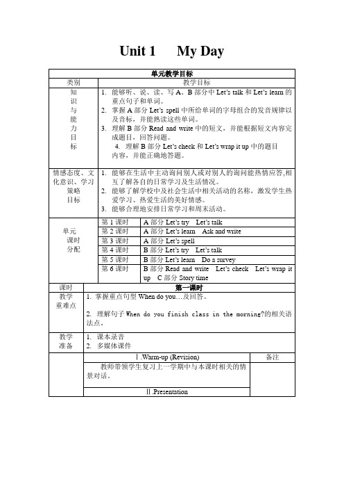 新人教版PEP英语五年级下册全册教案含板书