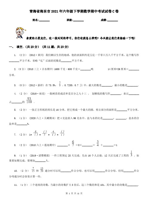 青海省海东市2021年六年级下学期数学期中考试试卷C卷