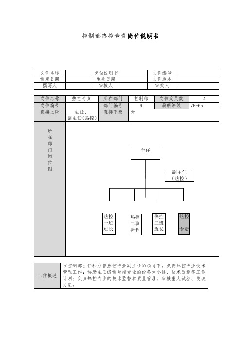 控制部热控专责岗位说明书
