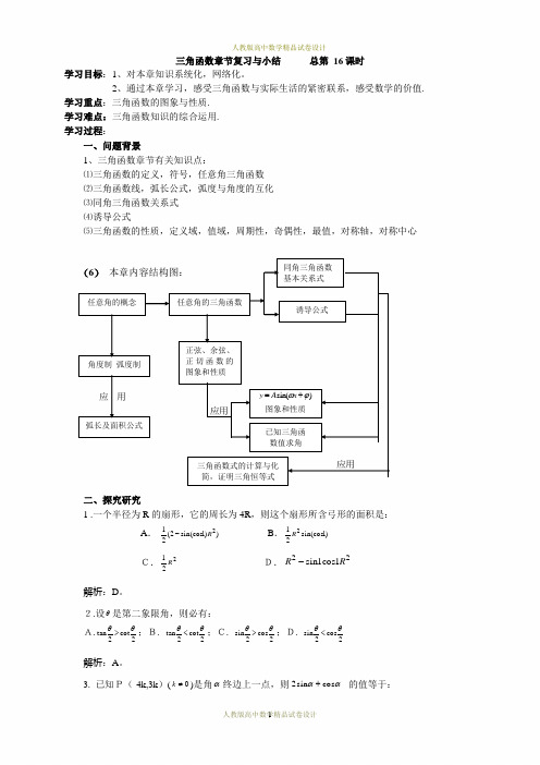 高中数学必修四第一章《三角函数》学案 三角函数章节复习与小结(教师版)