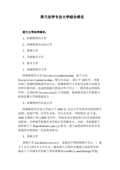 荷兰法学专业大学综合排名