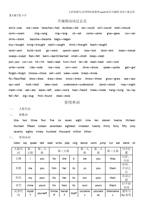 【小学】小学英语需熟记不规则动词过去式及单词