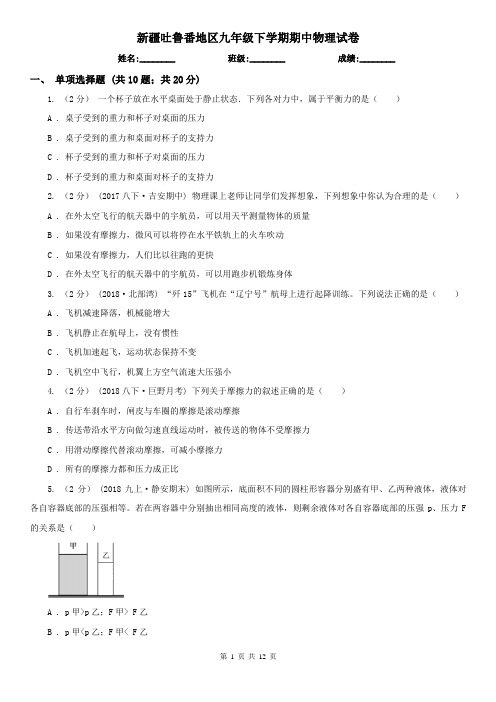 新疆吐鲁番地区九年级下学期期中物理试卷 