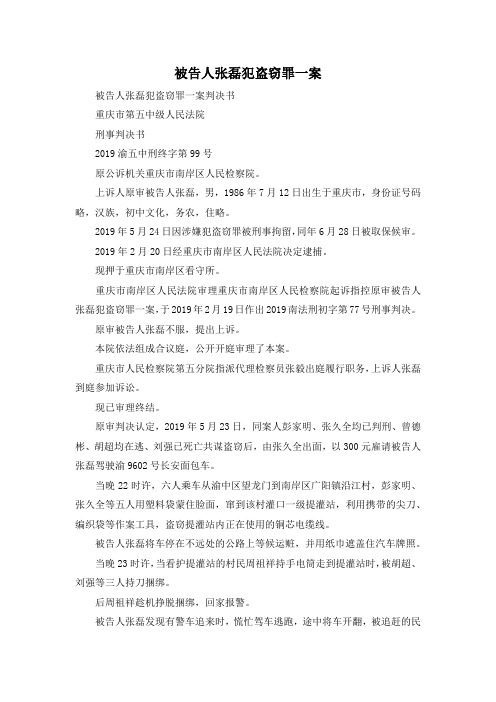 最新-被告人张磊犯盗窃罪一案 精品