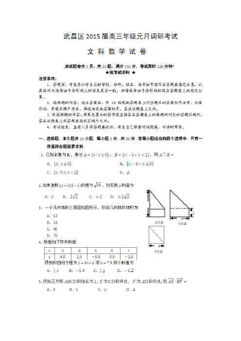 湖北省武汉市武昌区2015届高三元月调考数学文试卷(扫描版)