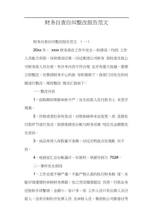 (完整版)财务自查自纠整改报告范文